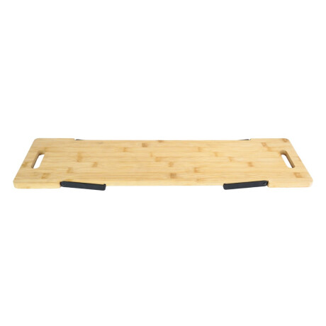 Bandeja rectangular de bamboo con pie de metal plegable Bandeja rectangular de bamboo con pie de metal plegable