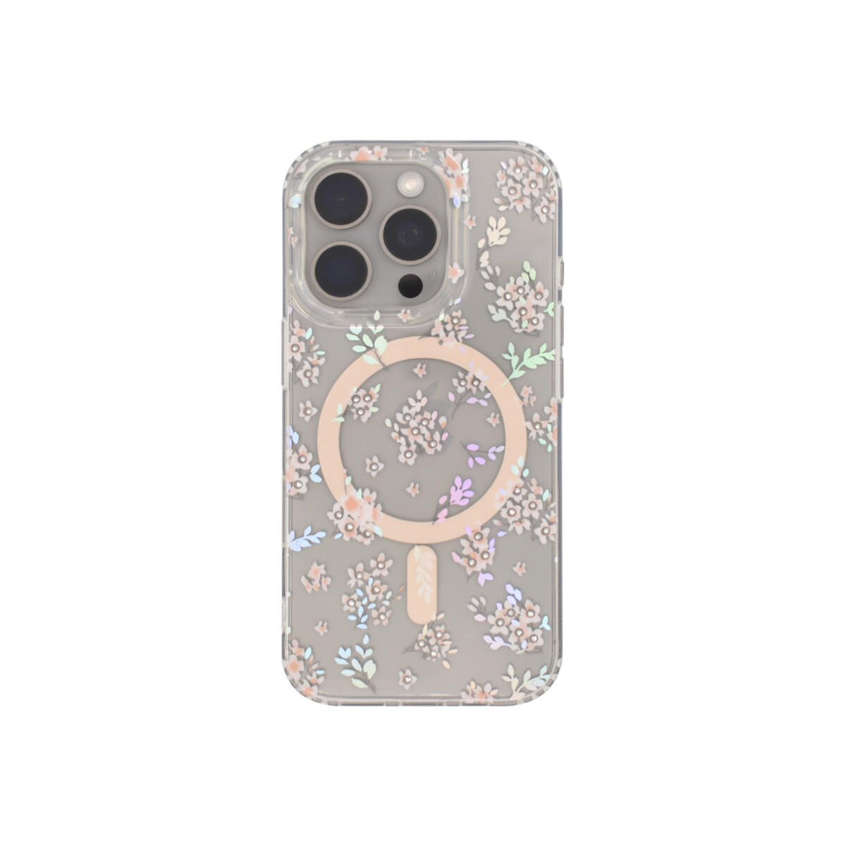 Protector rígida para iPhone 16 Pro MagSafe flores rosa 