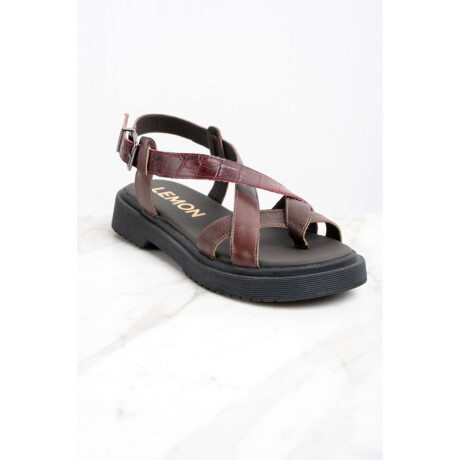 Sandalia Cuero Combinada Bordeaux