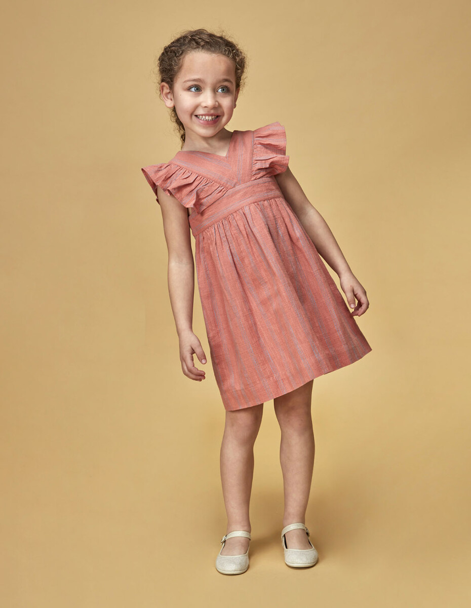 Vestido De Rayas Bicolor - Coral Claro 