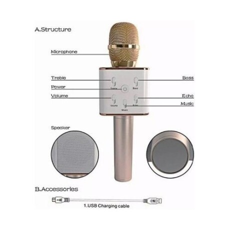 Micrófono Karaoke bluetooth inalámbrico parlante USB Dorado