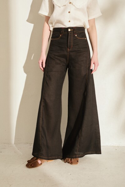 PANTALON WIDE XL LINEN SS27 Negro