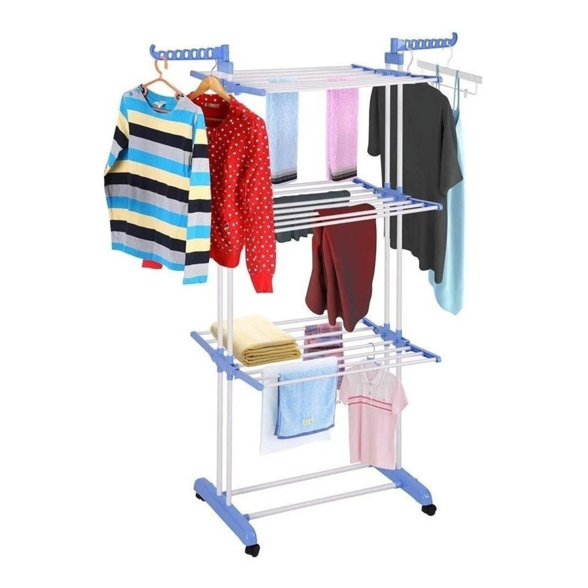 Tendedero Plegable Ropa 6 Alas 3 Niveles C/ Ruedas Vertical - Variante Color Blanco (Grande) 