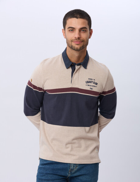 REMERA POLO RAYADA DE ALGODON Beige