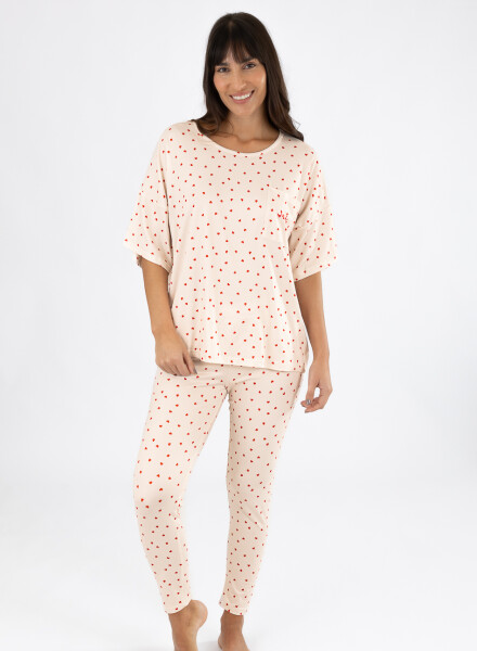 Pijama legging rib heart Marfil