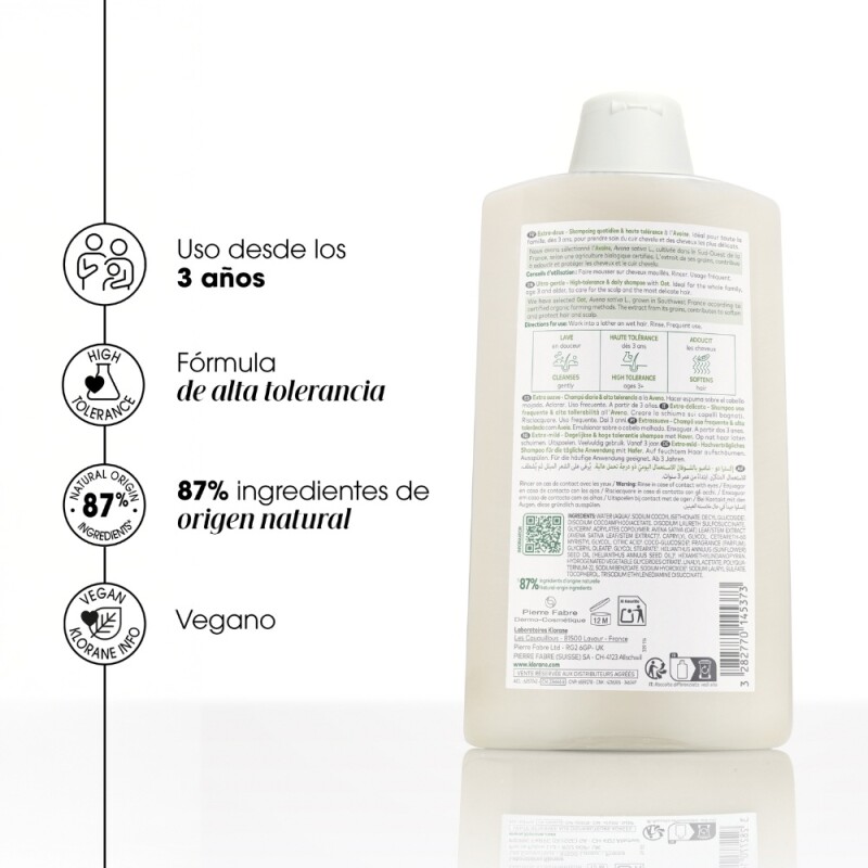 Shampoo Klorane Leche De Avena 400 Ml. Shampoo Klorane Leche De Avena 400 Ml.