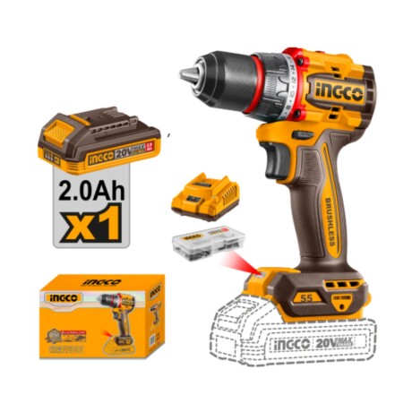 Taladro atornillador INGCO a batería con accesorios Taladro atornillador INGCO a batería con accesorios