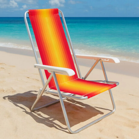 Set X2 Reposeras Sillas Playa Reclinables 8 Posiciones Alum Rojo/amarillo