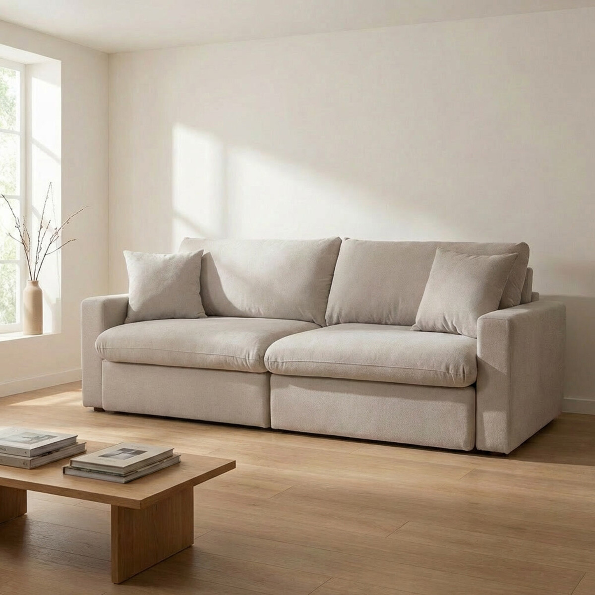 Sofá Cama Slow (Retráctil) - Tela Microfibra - FX4-10 (Beige) 