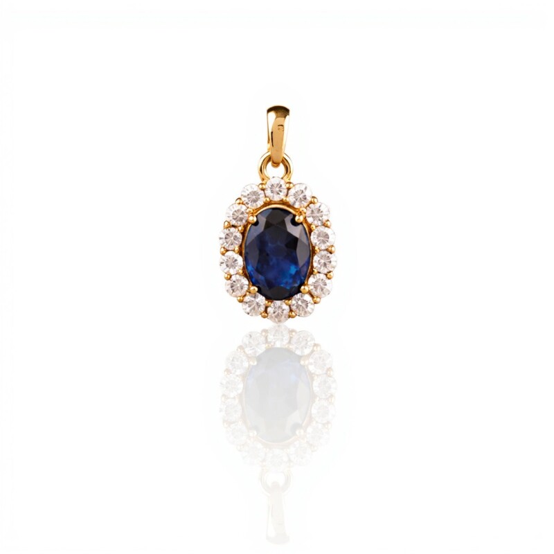 Dije Halo-Oro bajo-Piedra Zafiro y Zirconia-CP8687 conpiedra