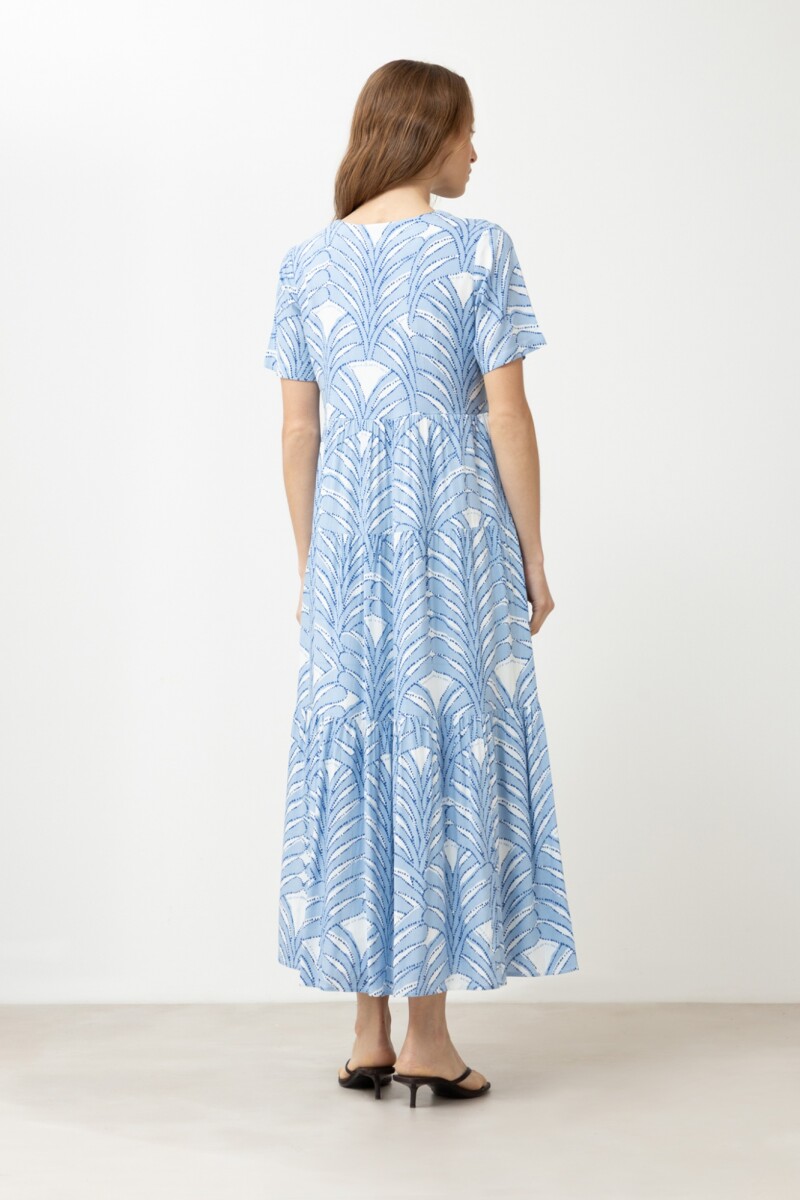Maxi vestido manga corta estampado celeste
