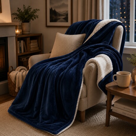 Frazada Manta Polar con Corderito 1 Plaza 200x150cm Azul