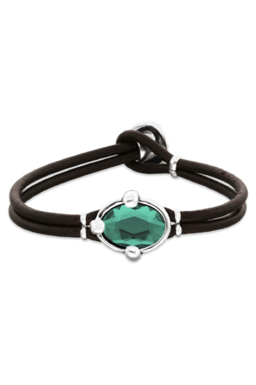 PULSERA DE CUERO CON CRISTAL FACETADO VERDE Pulsera