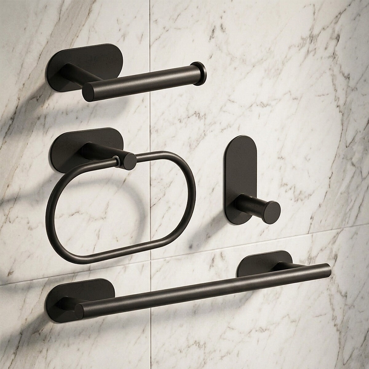 Set Accesorios De Baño Rollo Toalla Percha Juego 4 Piezas Adhesivo Acero Inoxidable Imback Color Negro 
