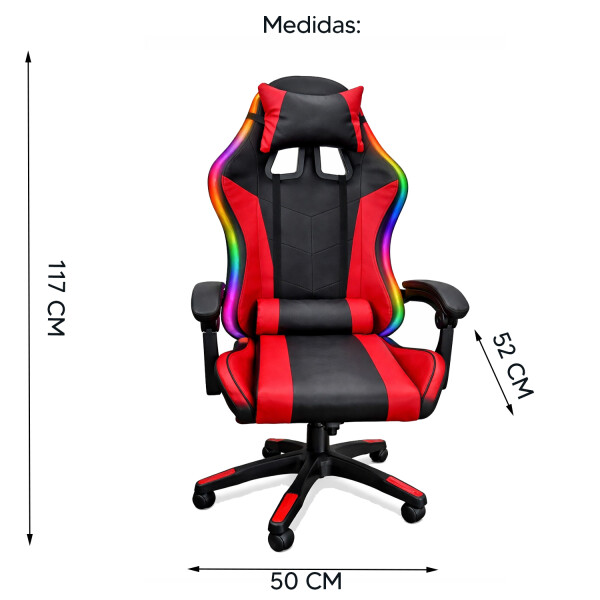Silla Gamer Con Luces Led Rgb Ergonómica Y Reclinable 120kg ROJO