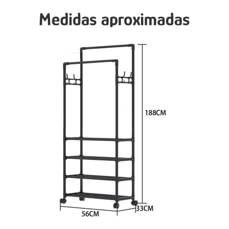 Perchero Organizador de Pie Multif 3en1 4Niveles 56x33x188cm Negro