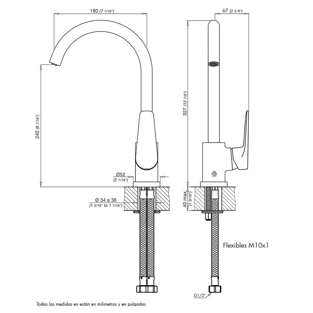 GRIFERÍA DE COCINA MONOCOMANDO PARA MESADA MODELO ZOE FV Grifería De Cocina Monocomando Para Mesada Modelo Zoe Fv