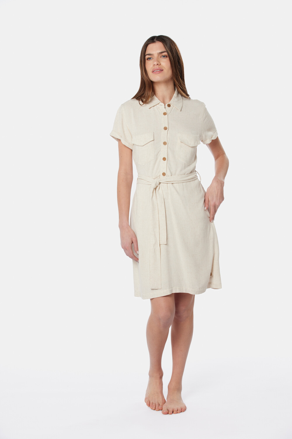 VESTIDO DE LINO Beige