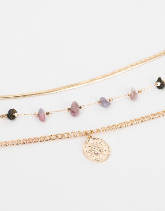 Collares Cortos Con Piedra Natural Collar Con Piedritas - Dorado