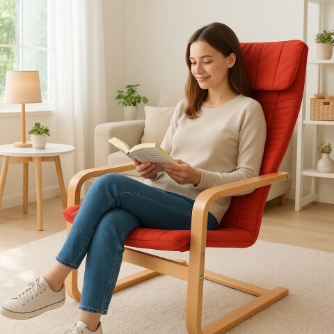 Sillón Individual Flex Rojo de Diseño Nórdico con Estructura de Madera – Ideal para Living, Dormitorio u Oficina Sillón Individual Flex Rojo de Diseño Nórdico con Estructura de Madera – Ideal para Living, Dormitorio u Oficina