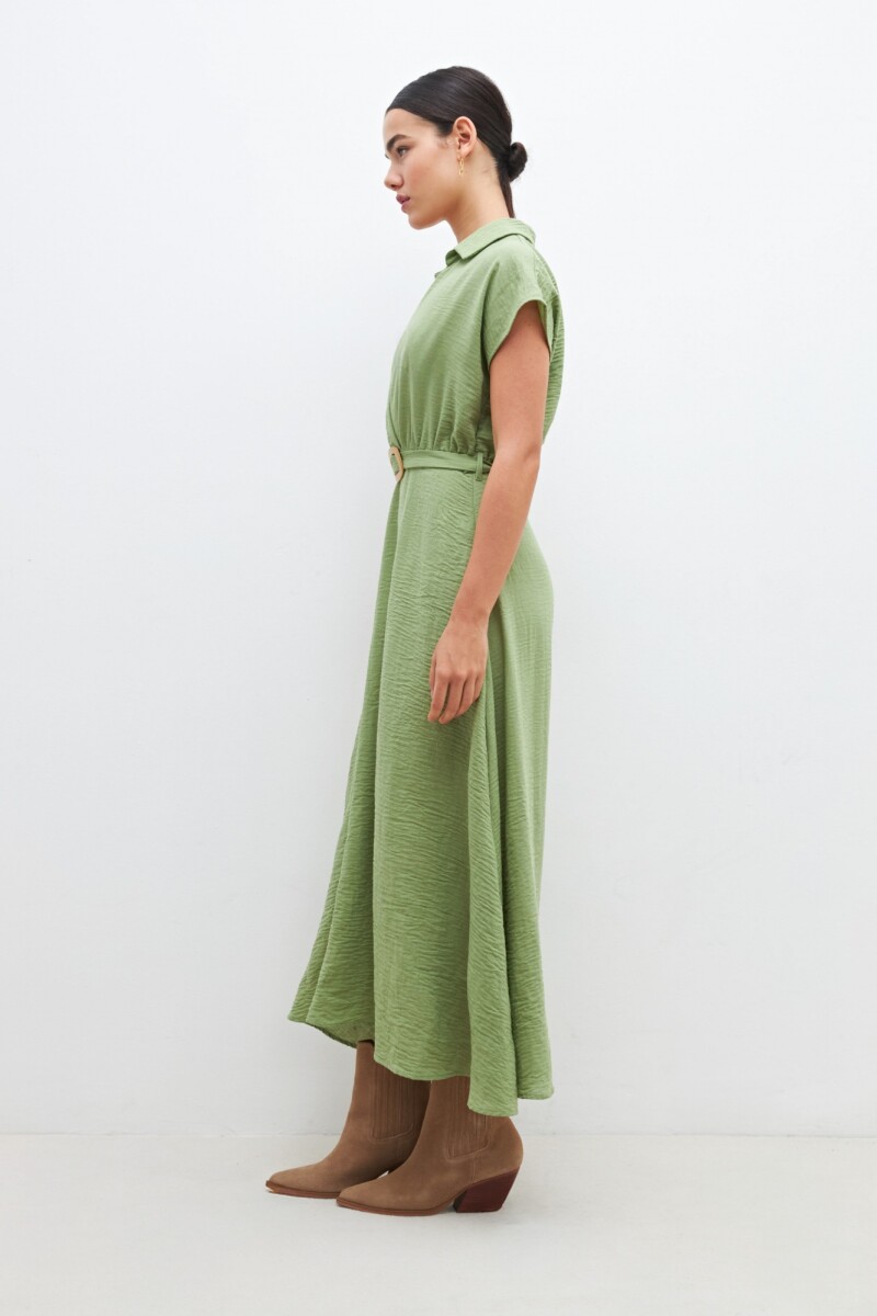 Vestido evasé con cinto pistacho