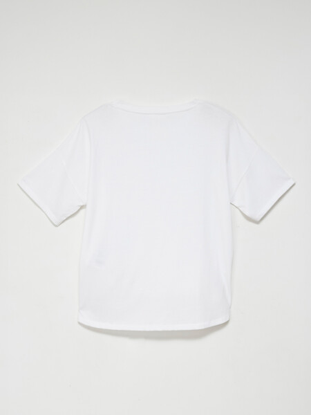 Camiseta manga corta con broderie Blanco