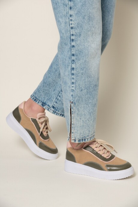 ZAPATILLA VANCOUVER VERDE-BEIGE-ROSA