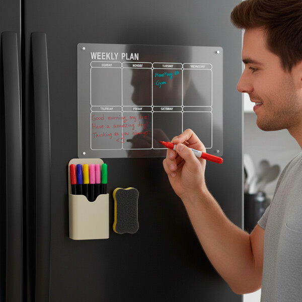 Pizarra Acrílica Semanal Magnetica Marcadores + Borrador Color Blanco