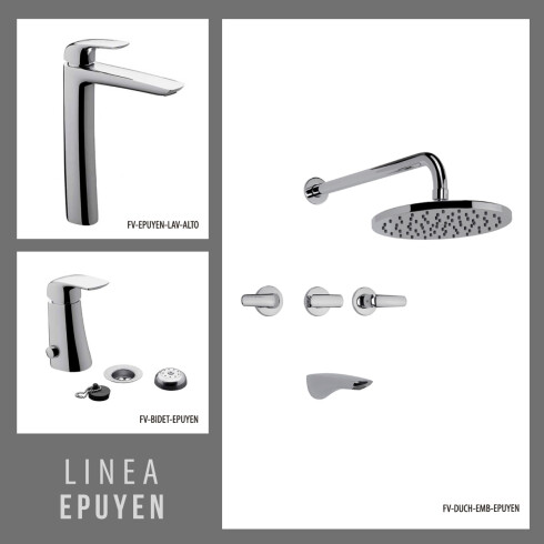 Juego Completo De Griferia, Incluye Lavatorio Alto, Bidet Y Ducha De Embutir Epuyen Fv 000