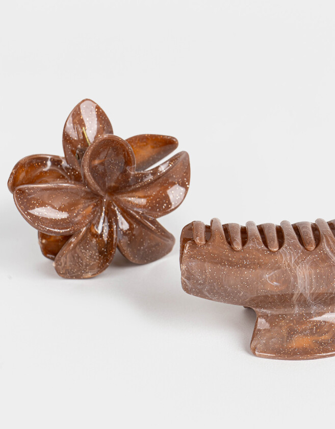 Broches Sets Hawaianas Set De Broches Con Glitter - Marron Chocolate