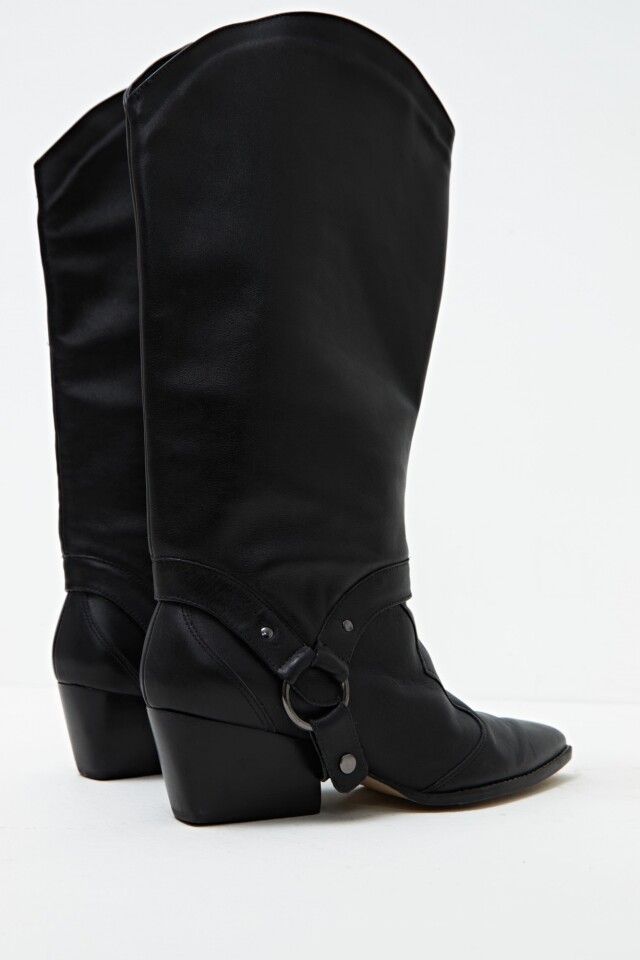 Bota Bruna de cuero con polaina desmontable negro