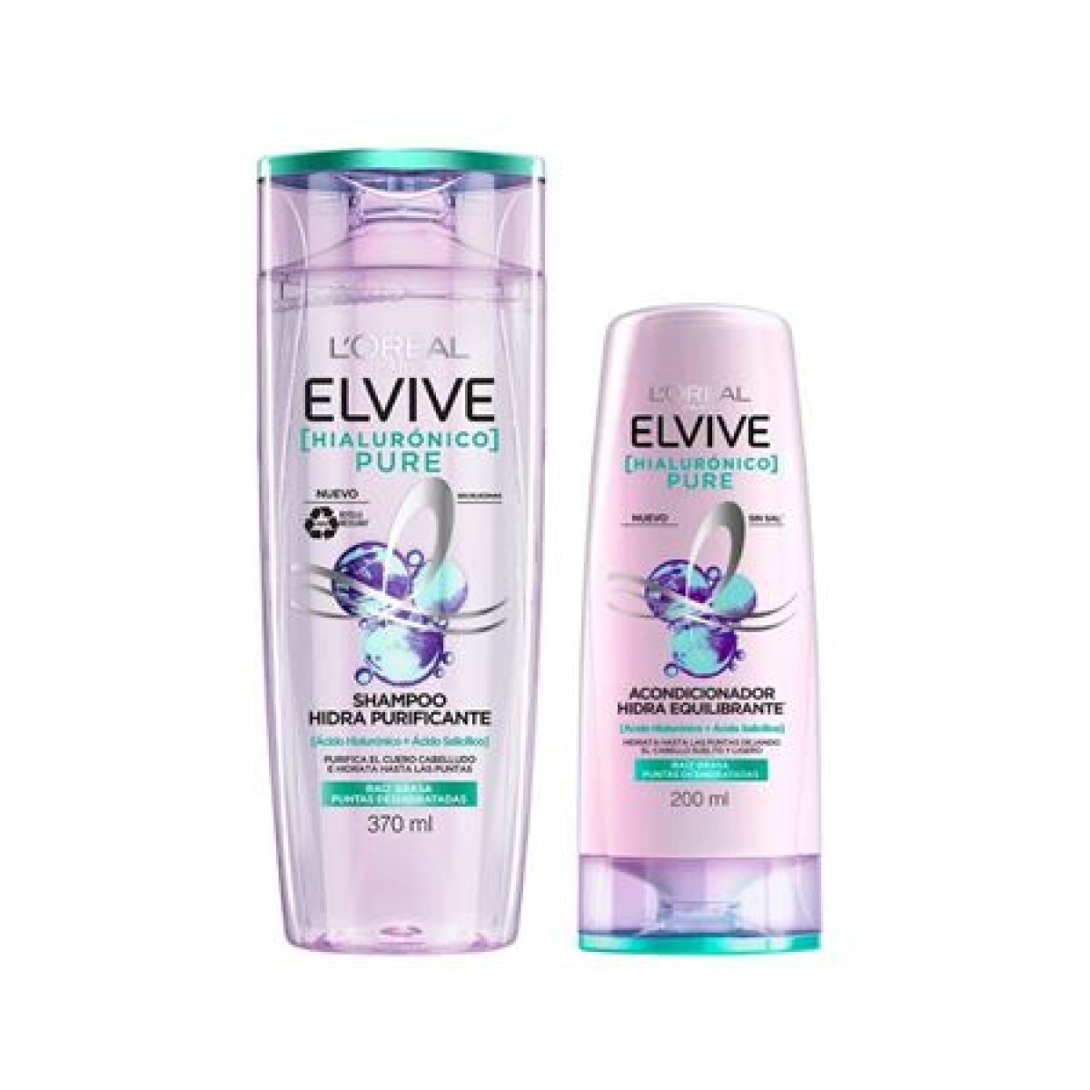 Pack Elvive Hialurónico Pure Shampoo 370 ml + Acondicionador 200 ml | Hidratación y Suavidad