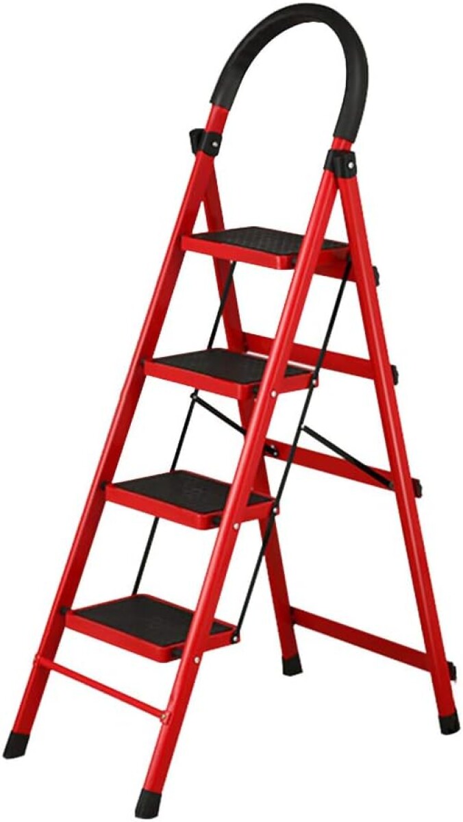 Escalera Tijera 4 Escalones de Aluminio Base Antideslizante - Rojo 