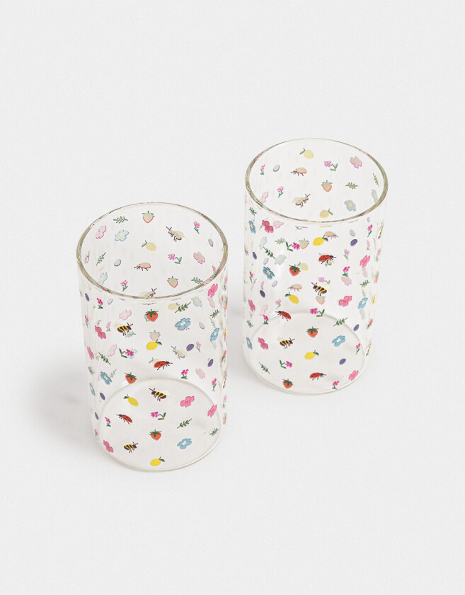 Artículos cocina Set De 2 Vasos De Vidrio Con Sorbete - Combinacion Multicolor
