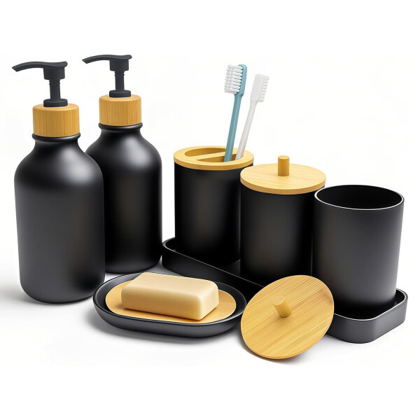 Set De Baño Accesorios Juego De 7 Piezas Dispenser Jabonera IMBACK Color Negro Set De Baño Accesorios Juego De 7 Piezas Dispenser Jabonera IMBACK Color Negro