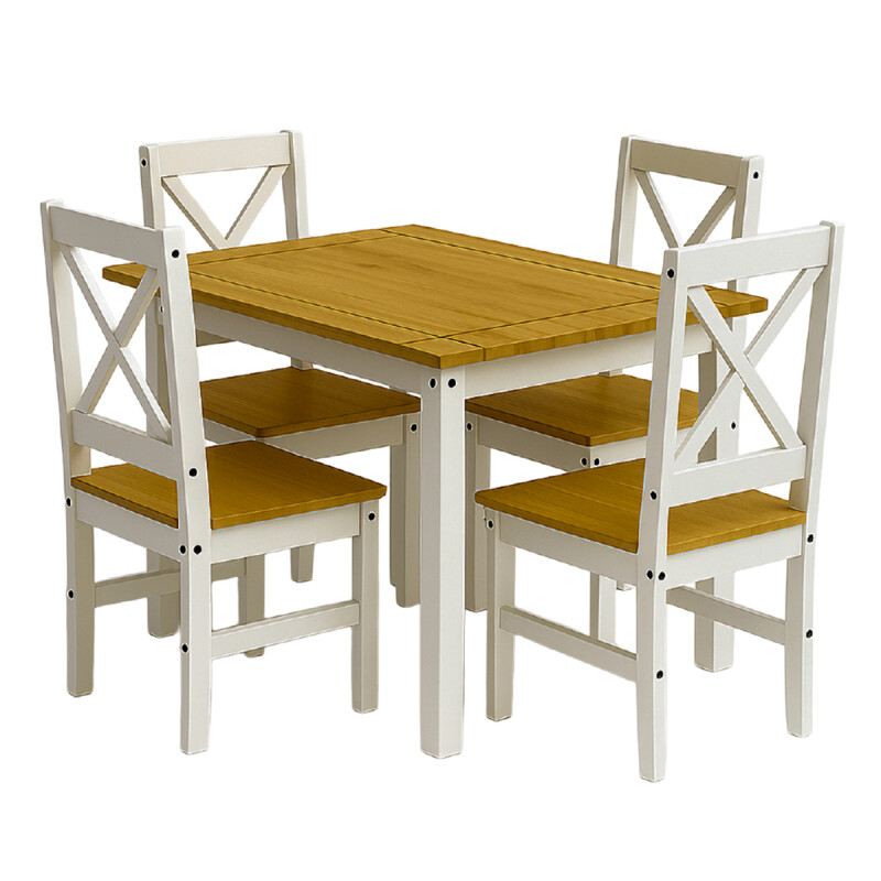 Juego De Comedor Mesa + 4 Sillas Ltc Alba 100% Madera - Blanco Juego De Comedor Mesa + 4 Sillas Ltc Alba 100% Madera - Blanco