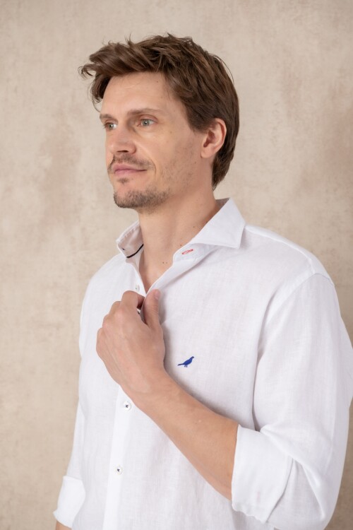 Camisa Lino Hudson Collar Blanca
