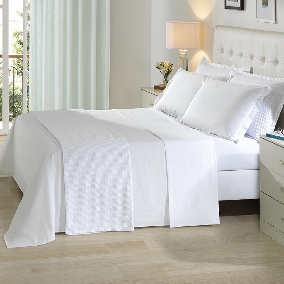 Juego Sábanas Blancas Queen Size Dohler 130 Hilos 100% Algodón - BLANCO 