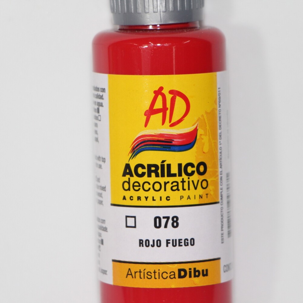 PINTURA ACRILICA ARTISTICA DIBU 60 ML. DIFERENTES COLORES COLOR ROJO FUEGO 078