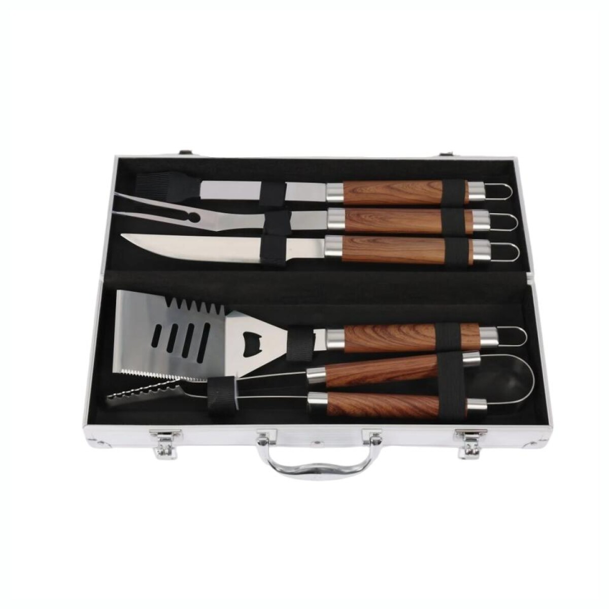 Set De Utensilios FIRE KING DW208 5 Piezas Mango De Madera Con Valija 