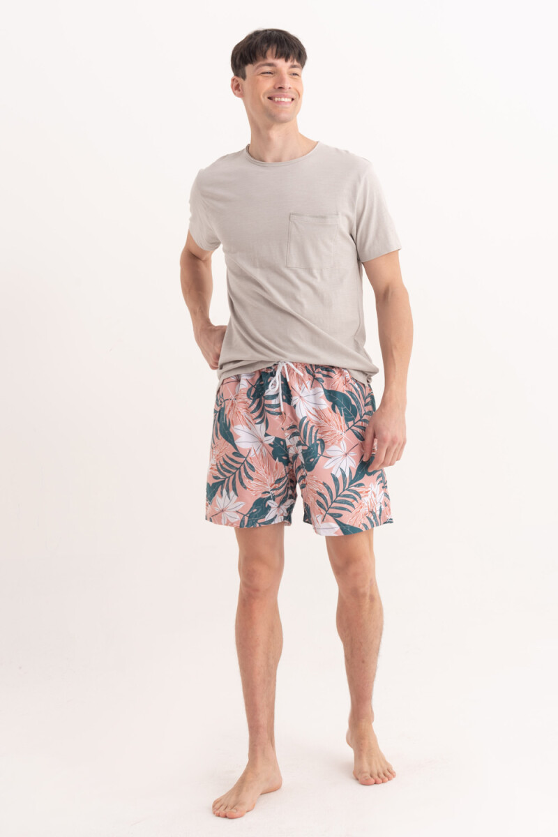 Short de baño estampado - Tropical Rosa Oscuro 