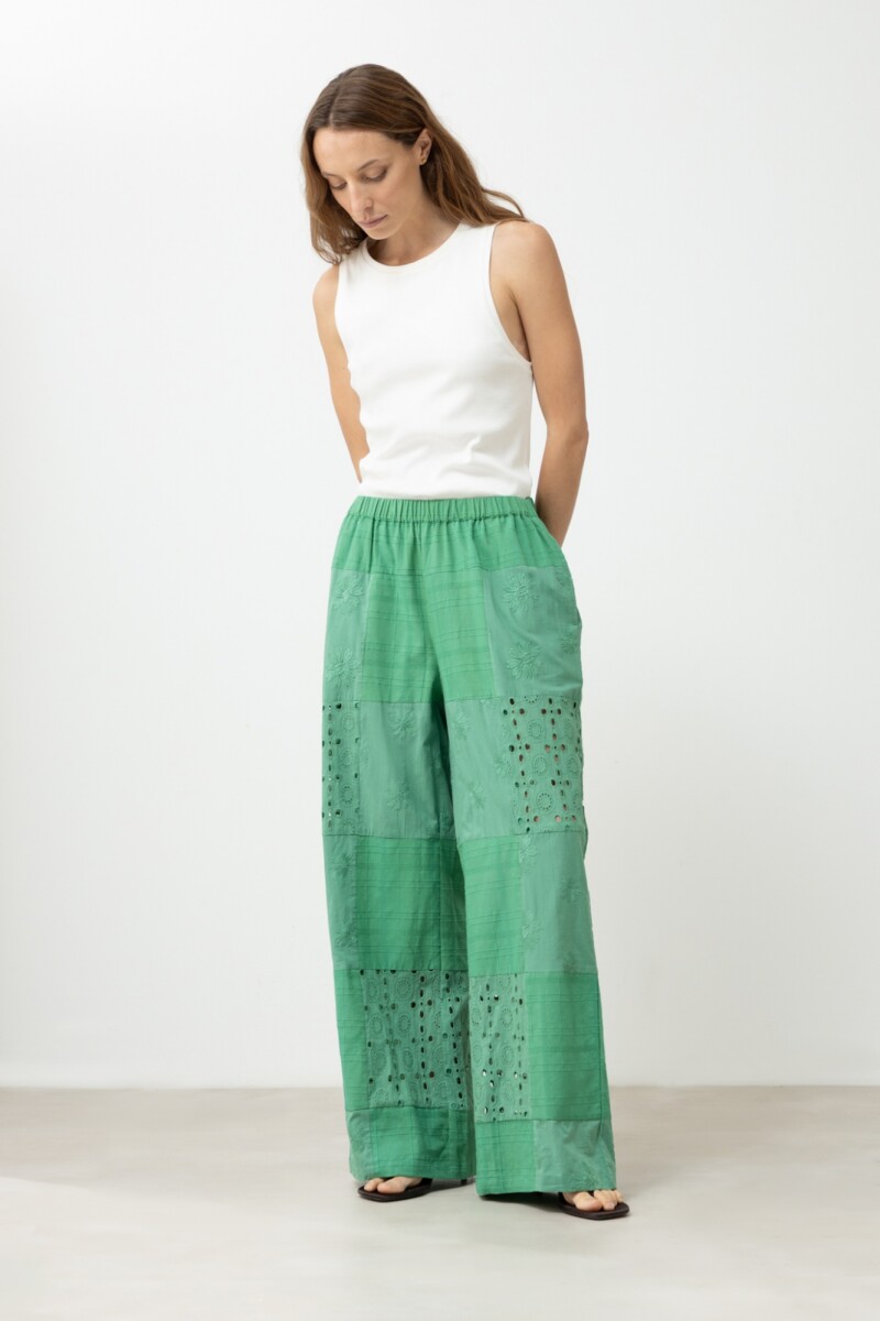 Pantalón patchwork de broderie verde