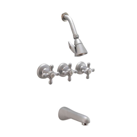 Griferia De Ducha Bimando Volante Cruz Cromado Opaco Cierre Ceramico GRIS-BRUSHED NICKEL