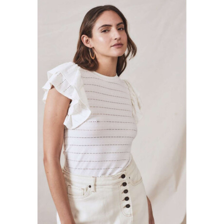 Remera Texturada Manga Volado Blanco