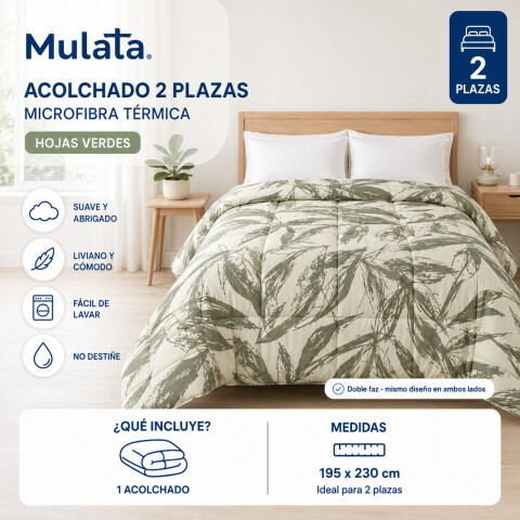 Acolchado 2 Plazas Doble Faz Microfibra Térmico 195 x 230cm - Hojas Verdes Acolchado 2 Plazas Doble Faz Microfibra Térmico 195 x 230cm - Hojas Verdes