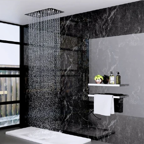 ROSETA CROMO RECTANGULAR CON CASCADA Y PULVERIZADOR 000