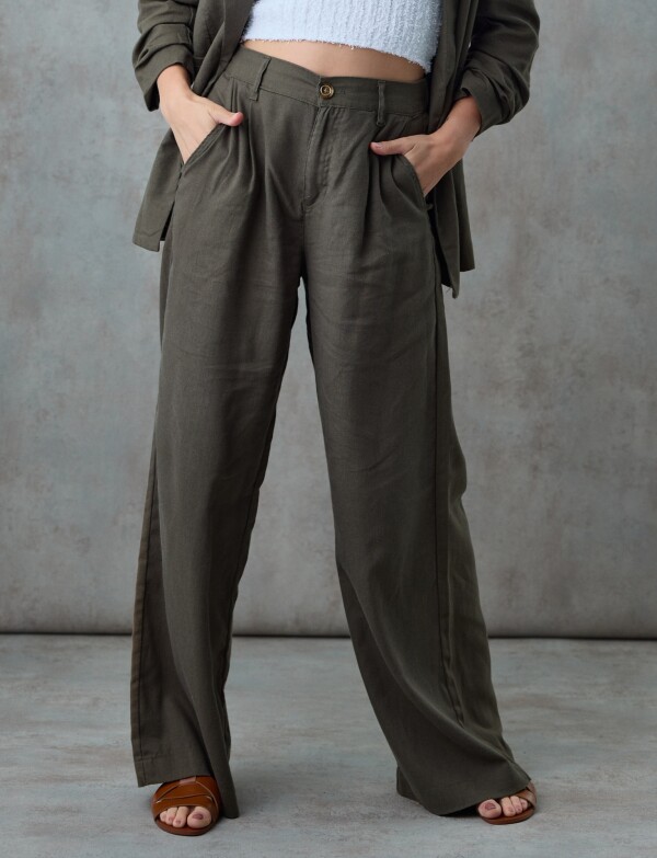 Pantalon Lino Wide OLIVA