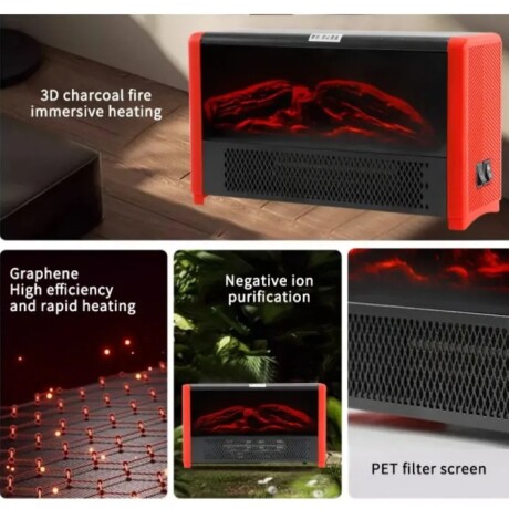 Estufa Eléctrica Calefactor Decorativa Chimenea Leños Luces Negro