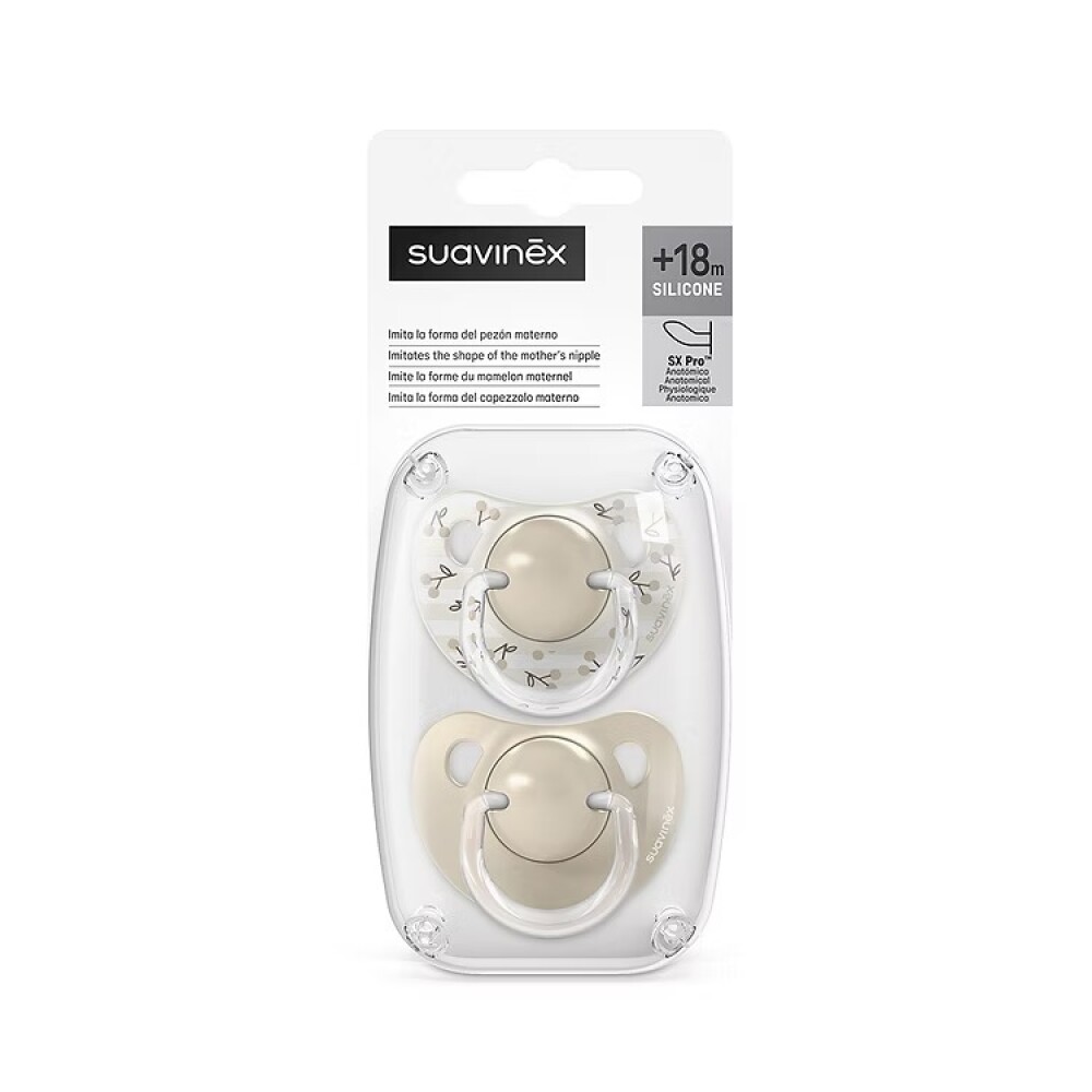 Set x2 chupete anatómico Suavinex 18m beige cerezas