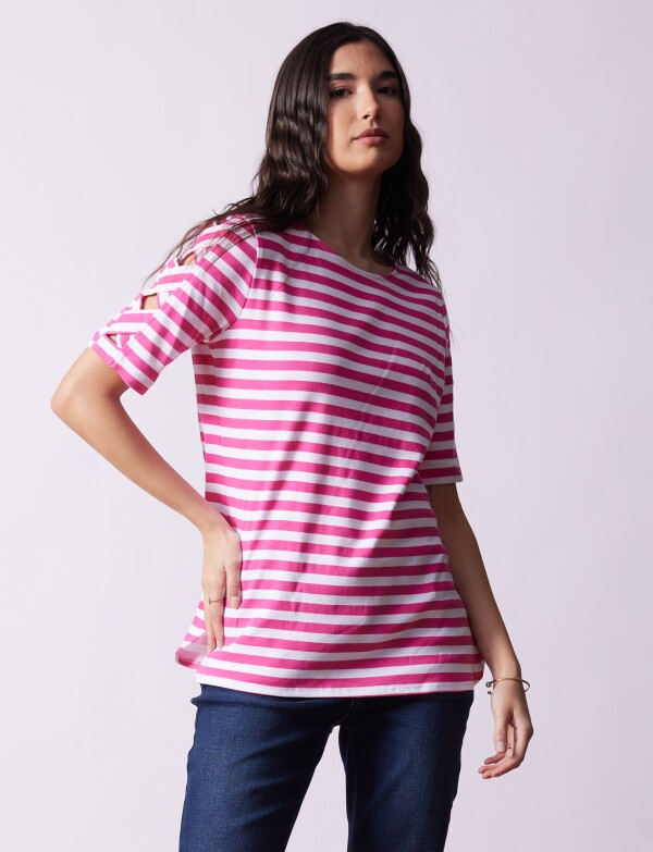 Remera Algodon Lineas FUCSIA/MULTI